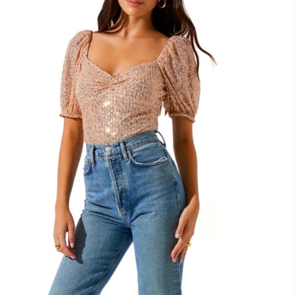 Astr The Label Rose Gold Sequin Bodysuit